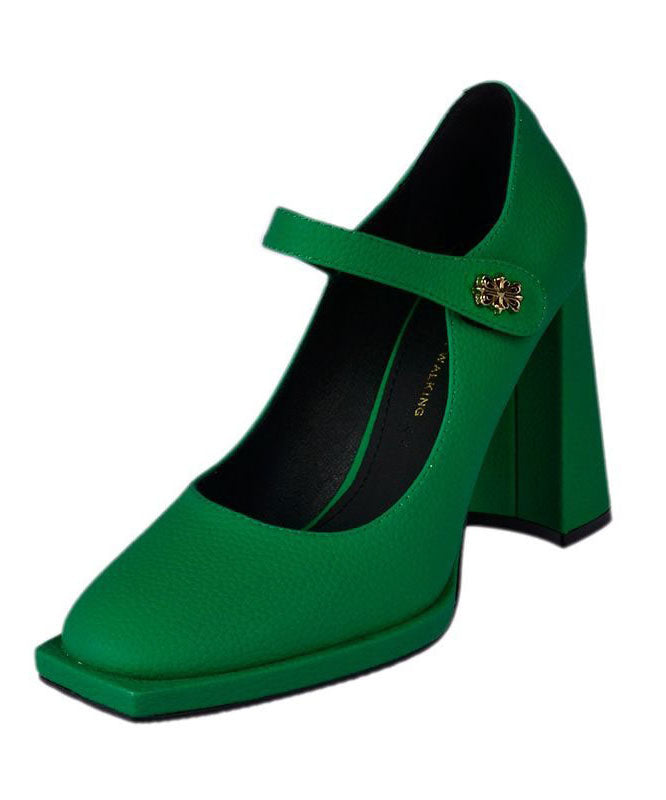 Green High Heels Faux Leather Buckle Strap Splicing