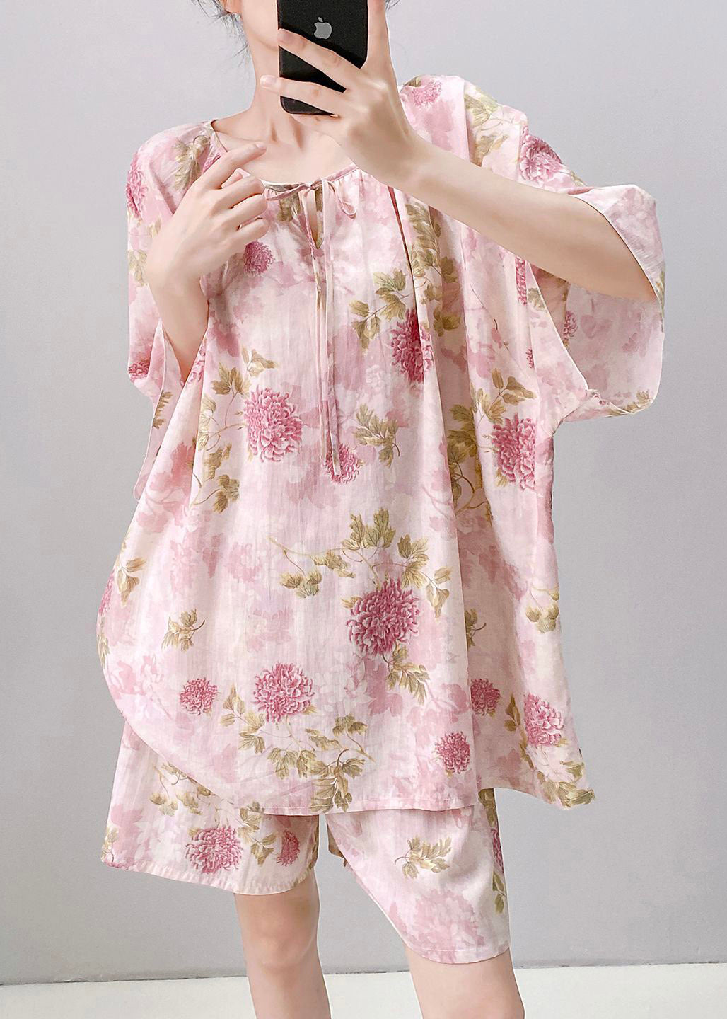 Light Green Print Tie Lace Pajamas Sets