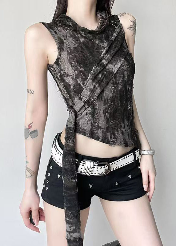 Black Hooded Original Design Cotton Tank Sleeveless