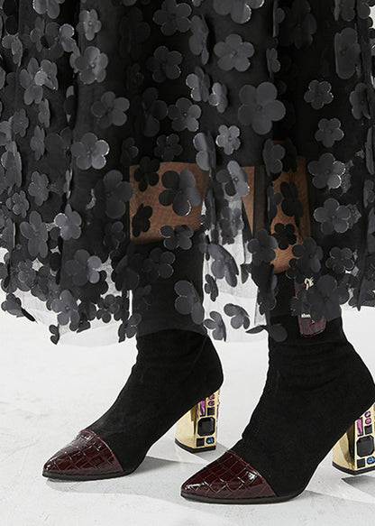 Handmade Black Appliqued Tulle a Line Skirts Fall