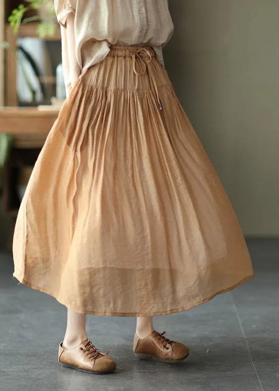 Khaki Retro Circle Summer a Line Linen Skirt