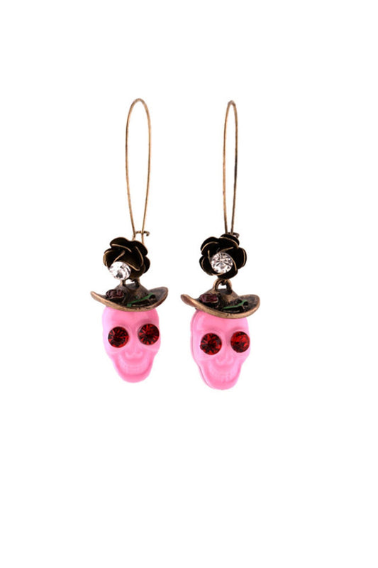 Pink Skull Rhinestone Earrings
