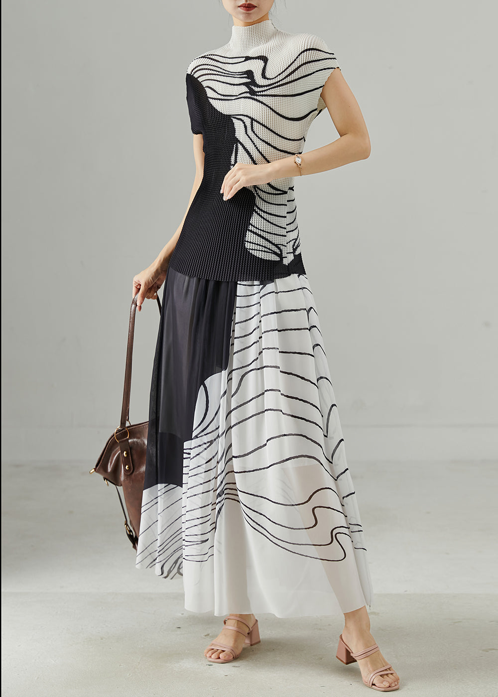 Art White Stand Collar Print Sets 2 Pieces Summer