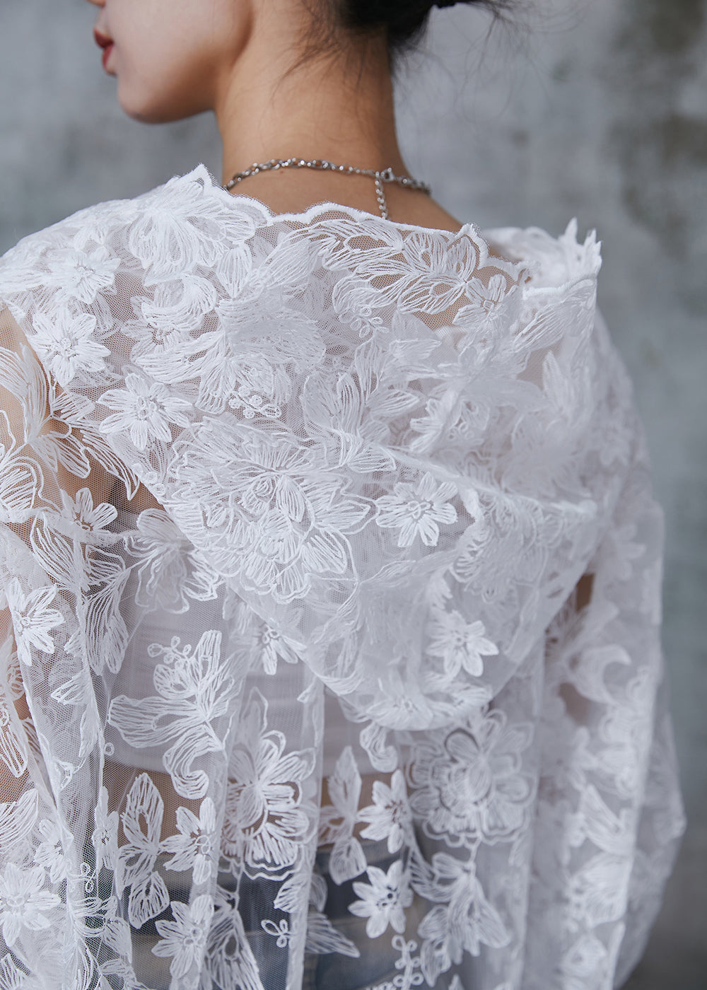 White Hooded Embroidered Tulle Upf 50+ Cardigans Summer
