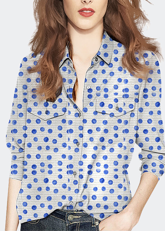 Peter Pan Collar Dot Print Cotton Shirt Tops Spring