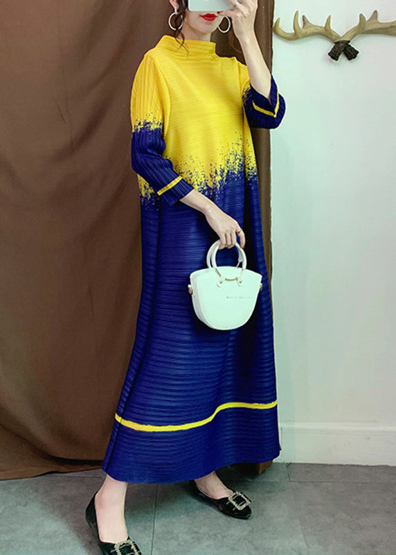 Yellow Slash Neck Patchwork Dresses Long Sleeve