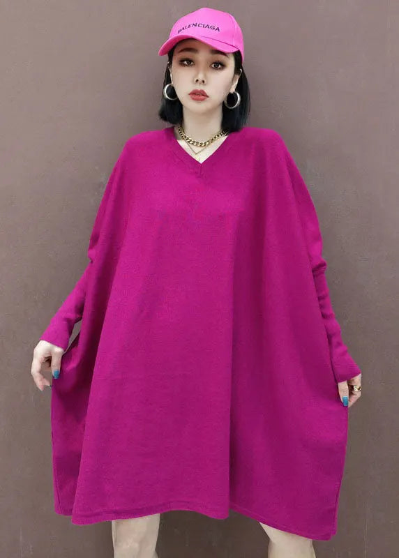 Rose V Neck Knit Dress Spring