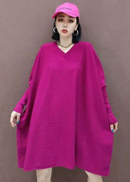 Rose V Neck Knit Dress Spring