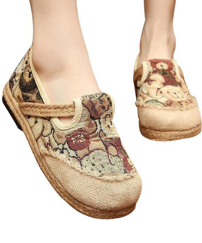Green Little Bear Cotton Linen Flat Shoes