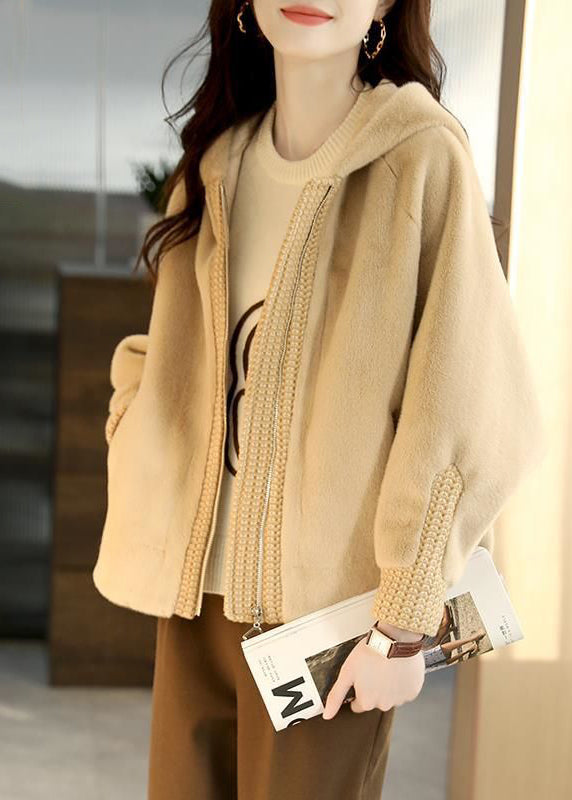 Apricot Hooded Patchwork Faux Fur Coats Winter