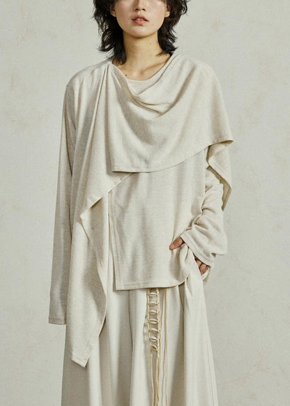 French White Asymmetrical Cotton Shirt Long Sleeve