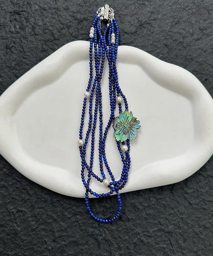 Blue Alloy Pearl Beading Layered Gratuated Bead Necklace