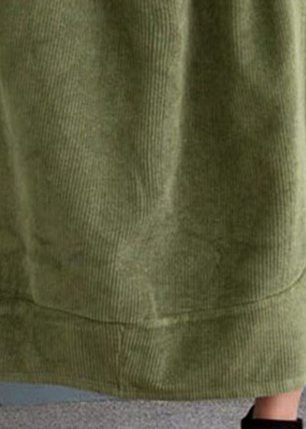 Green High Waist Pockets Corduroy a Line Skirts Fall