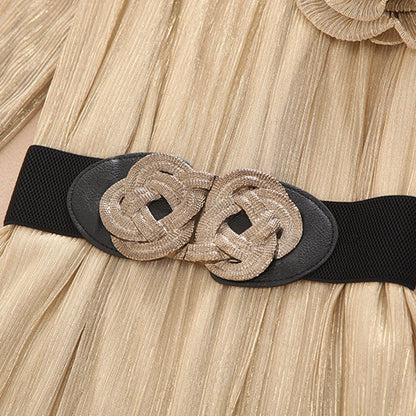 French Golden O-neck Chiffon Shirts Spring Summer