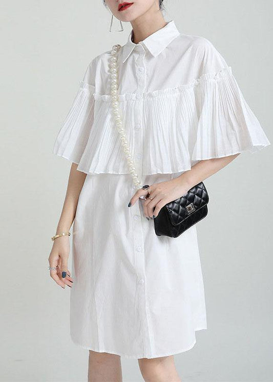 White Asymmetrical Design Wrinkled Summer Cotton Cloak Sleeves Sundress
