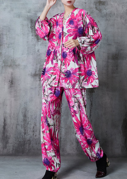 Rose Oversized Print Cotton Two Pieces Set Summer