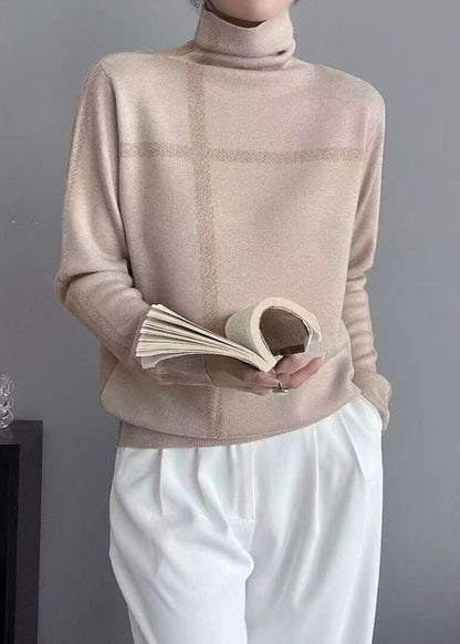 French Grey Turtleneck Patchwork Wear on Both Sides Knit Top Long Sleeve