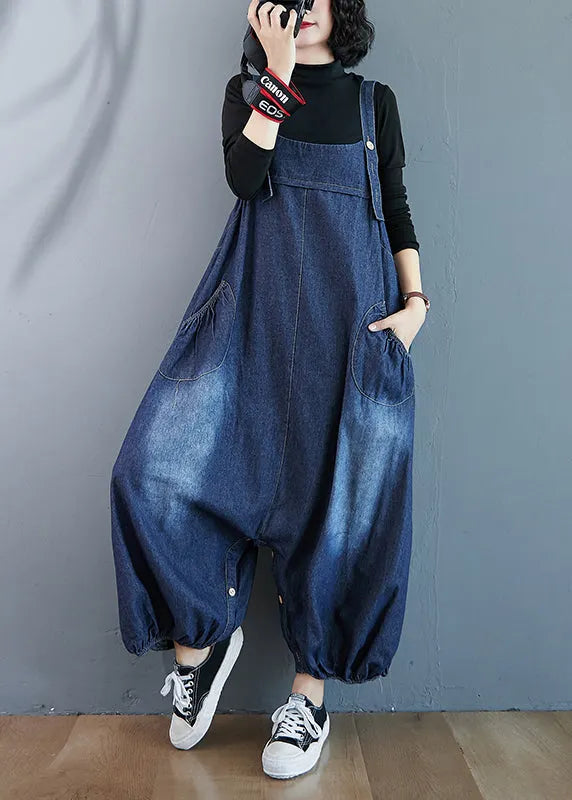 Blue Oversized Pockets Denim Overalls Jumpsuit Summer