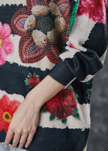 Oversized Print Zircon Knit Sweater Tops Winter