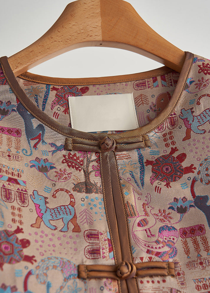 Khaki Print Chinese Button Cotton Jacket Fall