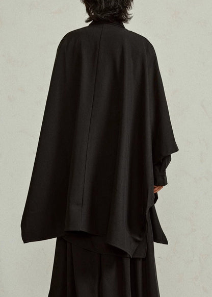 Chinese Style Black Peter Pan Collar Low High Design Shirt Batwing Sleeve