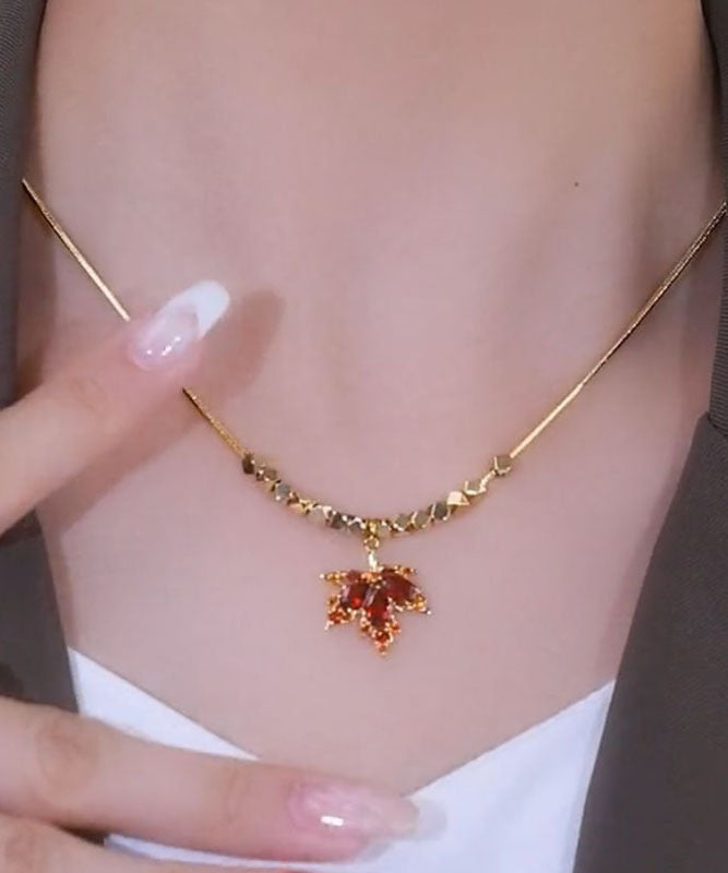 Boutique Gold Sterling Silver Overgild Maple Leaves Tasselpendant Necklace