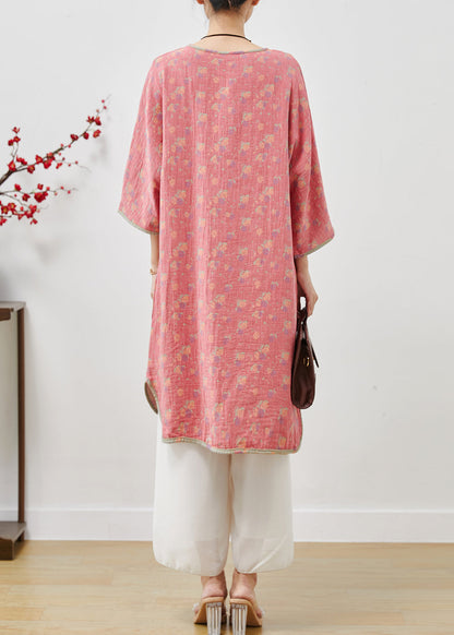 Pink Tasseled Print Cotton Long Dress Spring