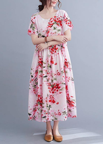 Pink Print Cotton Pockets Summer Dress