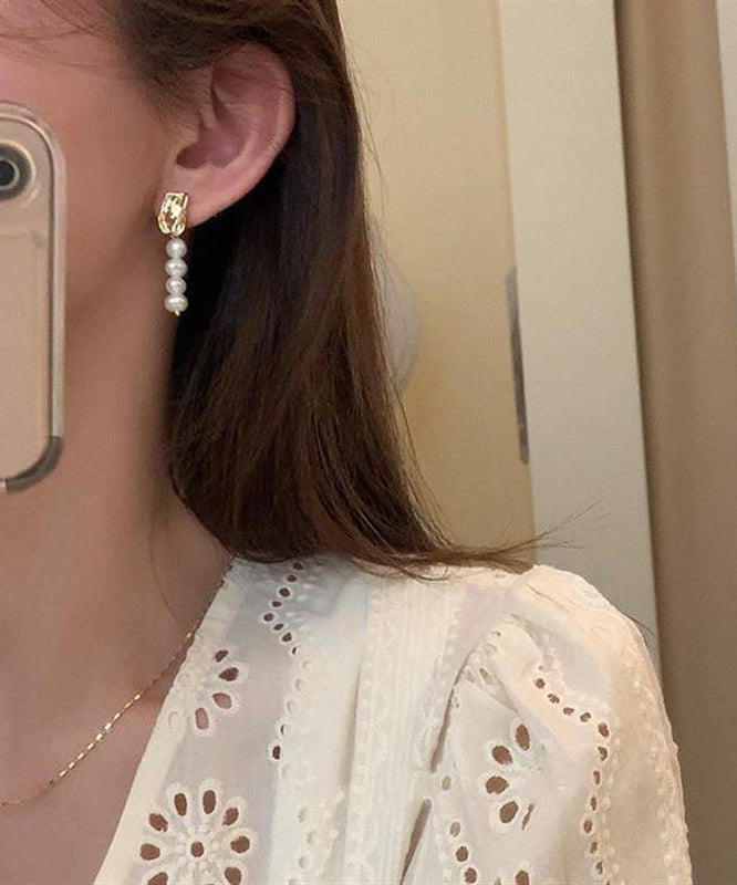 White Alloy Asymmetrical Pearl Drop Earrings
