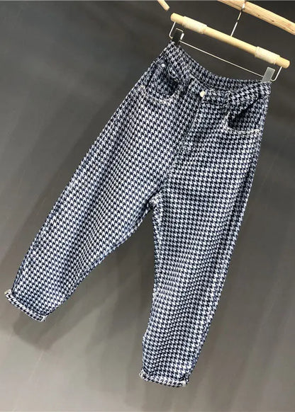 Loose High Waist Striped Patchwork Harem Jeans Fall