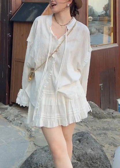 White Oversized Cotton Two Pieces Set Spring