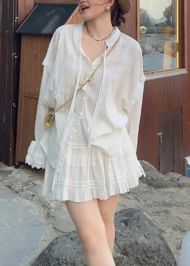 White Oversized Cotton Two Pieces Set Spring
