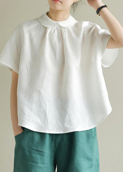 Loose White Peter Pan Collar Linen Top Summer