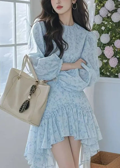New Pink Asymmetrical Print Cotton Mid Dress Spring