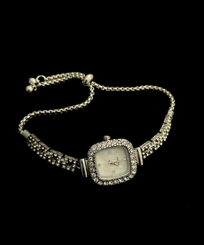 Diy White Stainless Steel Zircon Square Tassel Watches