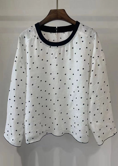 Style White Dot Oversized Cotton Blouse Tops Fall