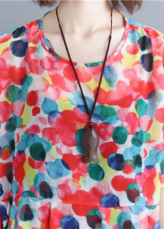 Red Chiffon Dotted Robe Dresses Short Sleeve