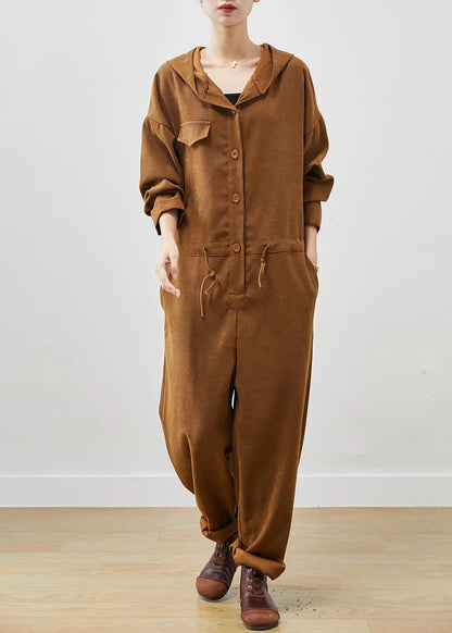 Unique Khaki Oversized Drawstring Cotton Overalls Jumpsuit Spring