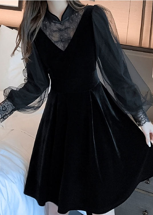 Unique Black Tulle Patchwork Dress Spring