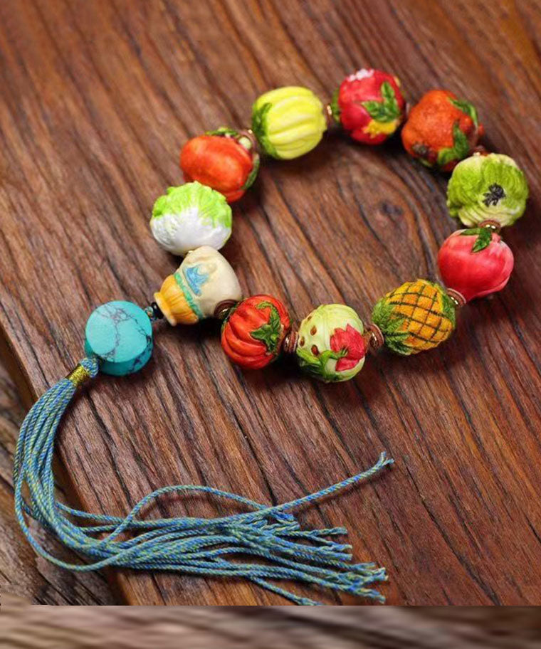 Colorblock Hand Knitting Fruit and Vegetable Tassel Bracelet