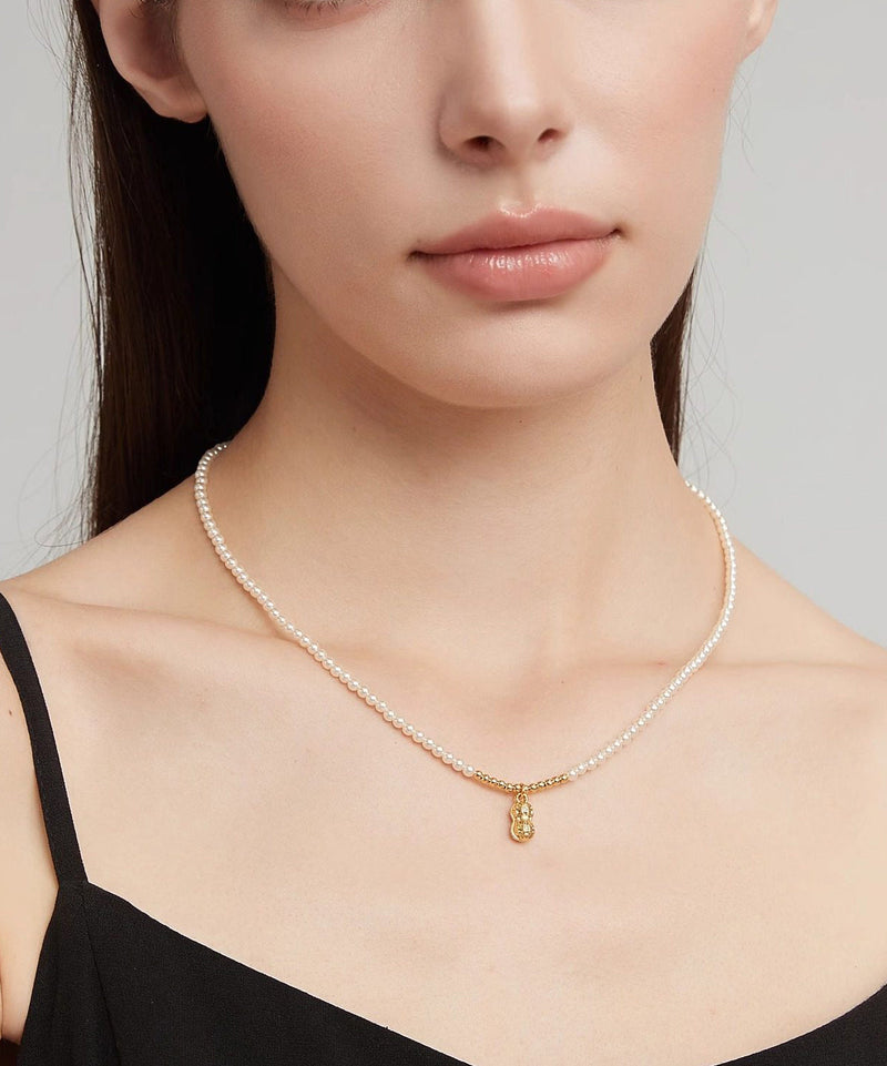 Gold Copper Overgild Pearl Peanut Pendant Necklace