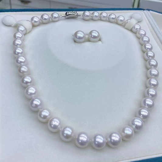 9.5-12mm Classic Aaa Grade Freshwater Pearl Necklace & Earrings