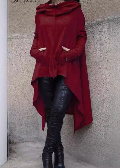 Mulberry Hooded Asymmetrical Cotton Pullover Spring