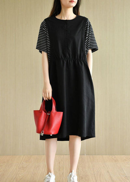 Organic Navy Patchwork Button Summer Short Sleeve Sundress