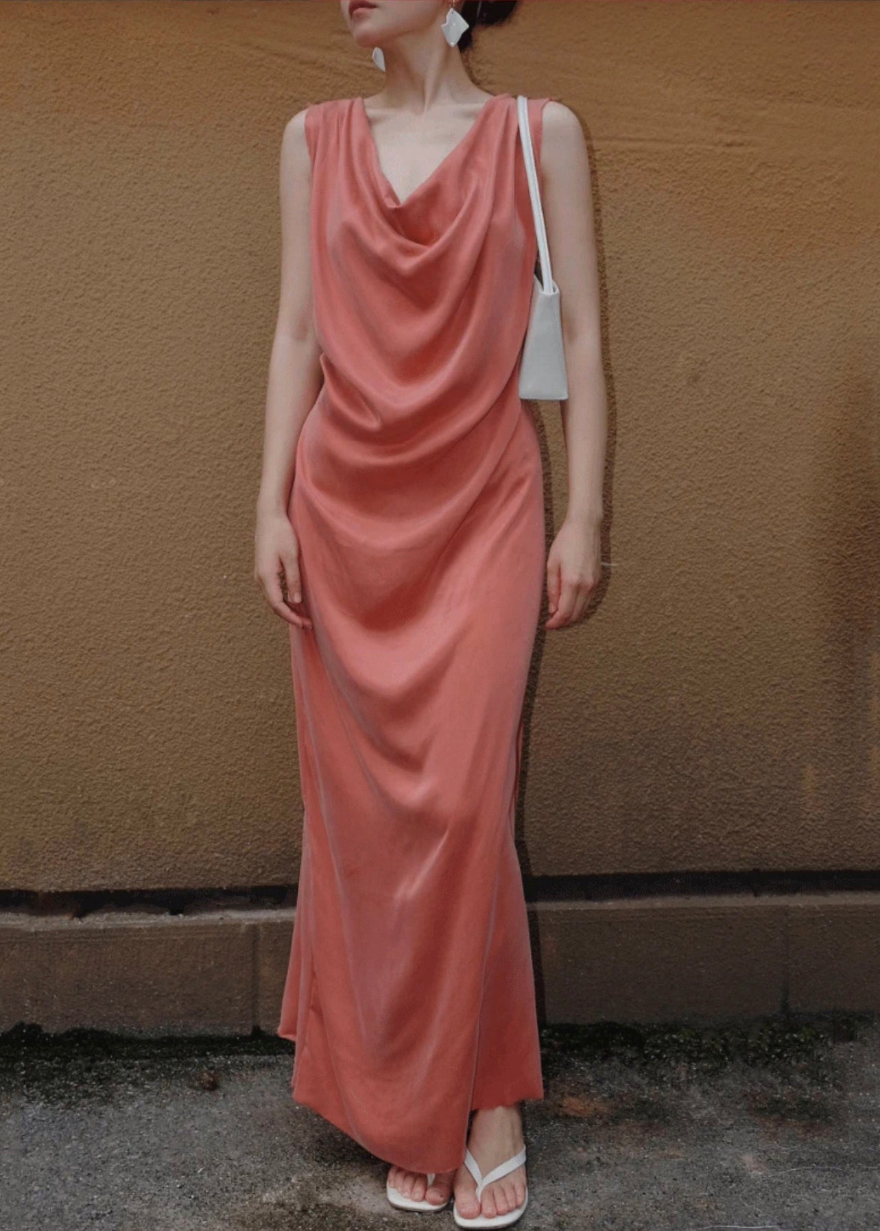 Orange Lace Up Silk Long Dresses Sleeveless Summer