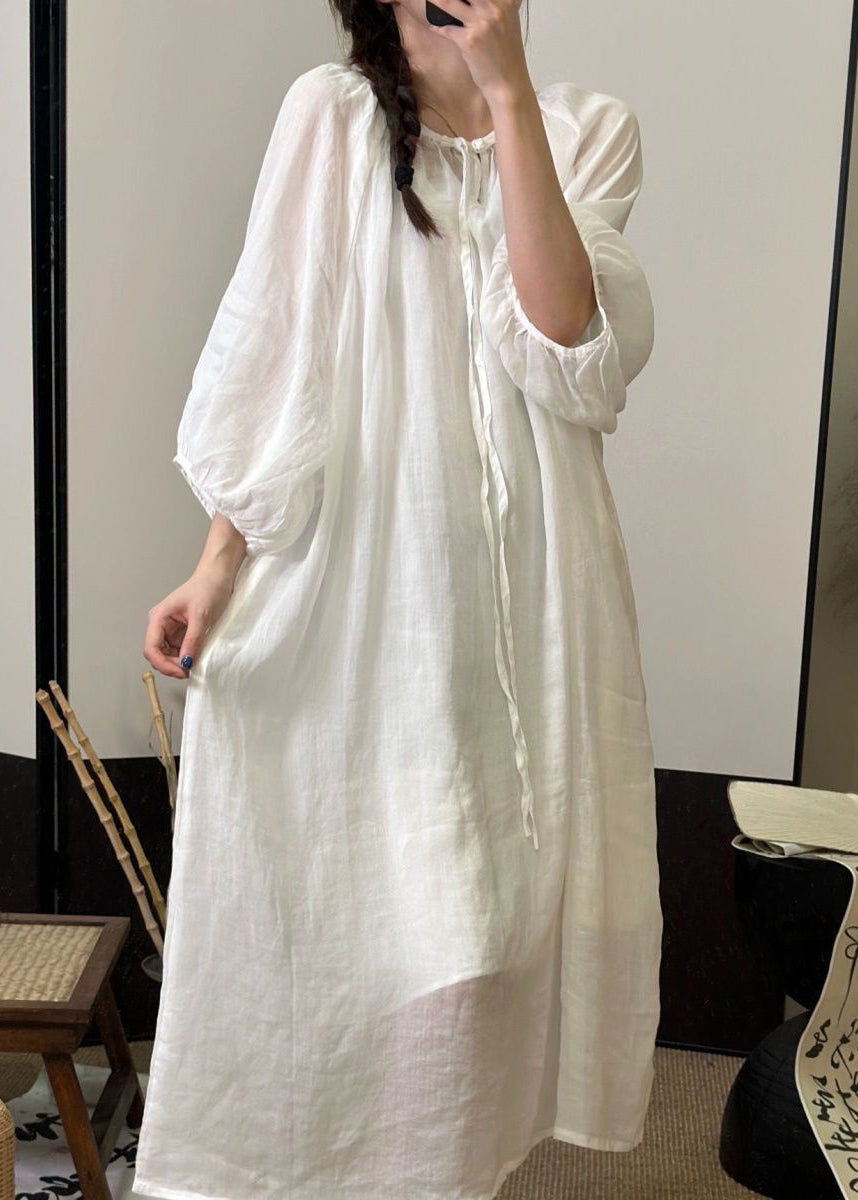Green Lace Up Linen Long Dresses Fall