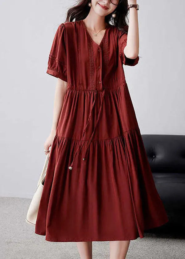 Mulberry Cinched Embroidered Cotton Dress Summer