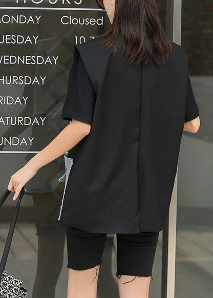 Black Patchwork Button Pockets Fall Sleeveless Waistcoat