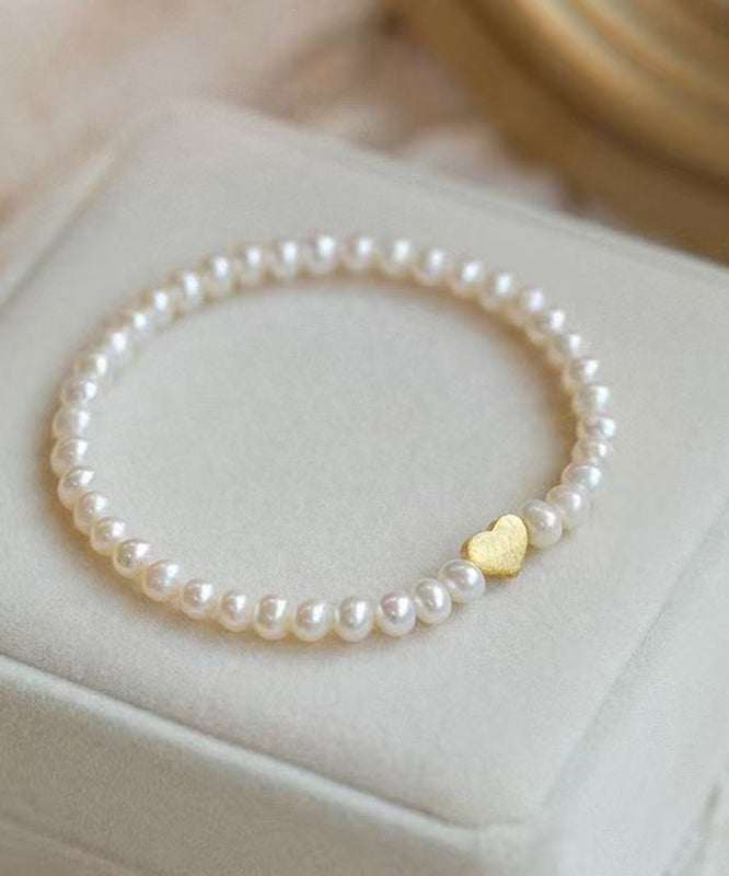 Brief White Copper Alloy Love Pearl Chain Bracelet