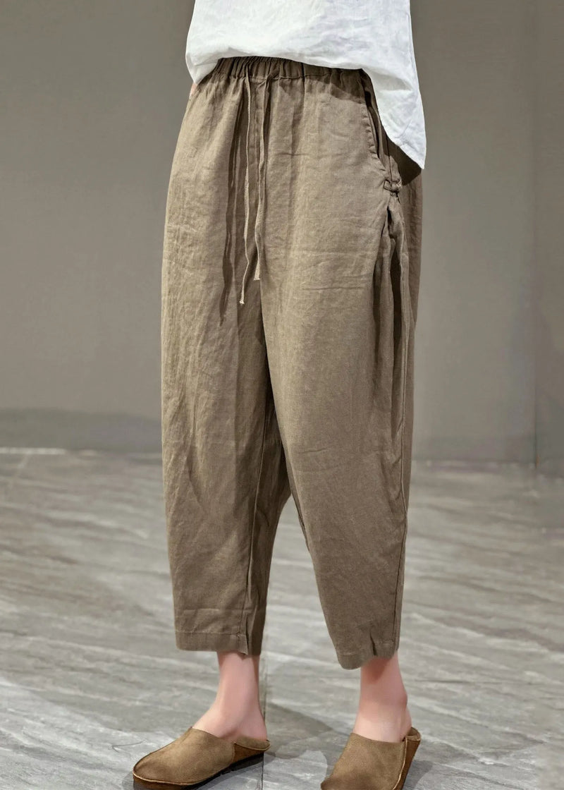 Yellow Pockets Cinched Patchwork Linen Harem Pants Summer
